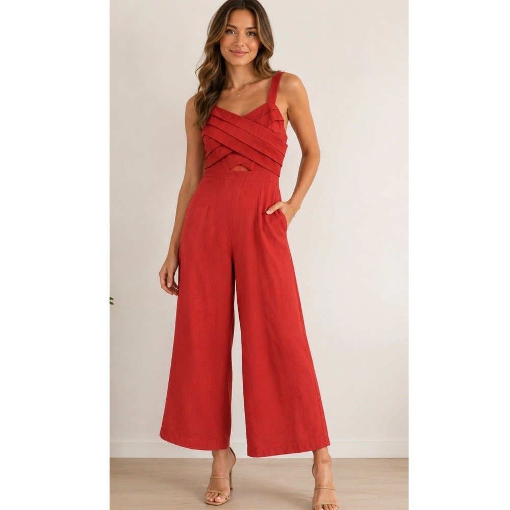 J.O.A. Womens Jumpsuit Size M Burnt Orange Wide Leg Cutout Resort Vacay Cocktail